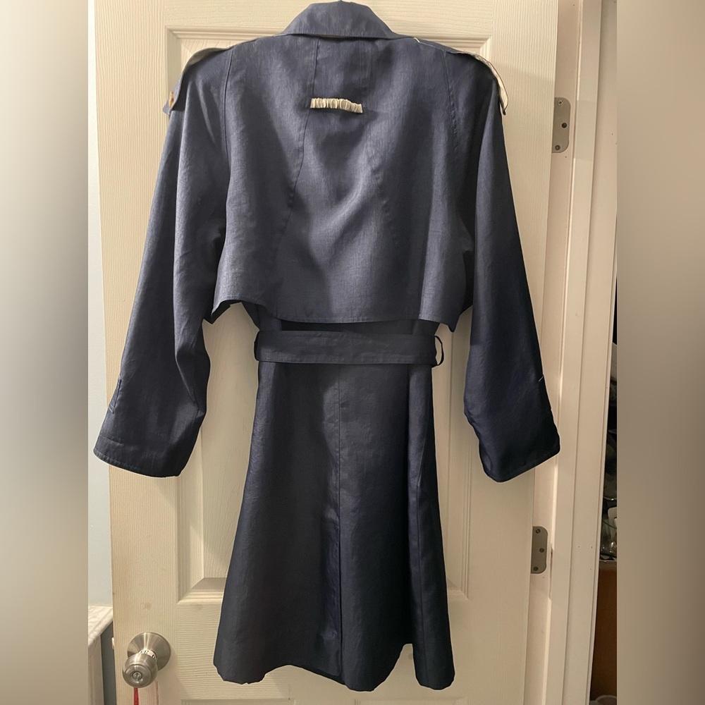 The Water’s Edge Navy Trench Coat with Belted Waist and A-line Silhouette - Picture 3 of 7